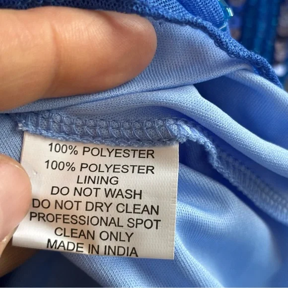 Mac Duggal Light Blue Sequin Tea-Length V-Neck Long Sleeve Formal Dress 22 *NOTE - Picture 7 of 16